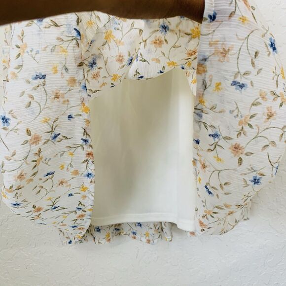 Blue Rain Dress Women S Beige Ditsy Floral Mini Puff Cottagecore Peasant Boho - Picture 12 of 12